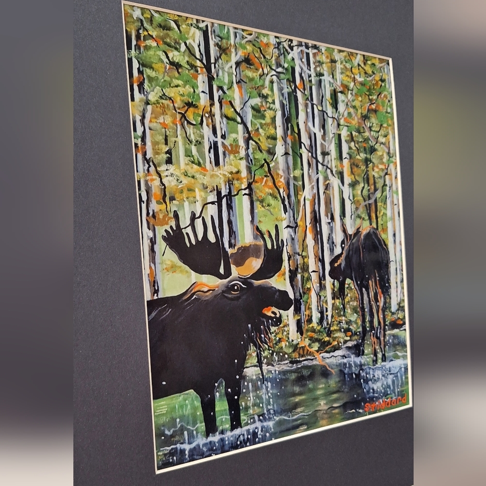 Two Bulls Moose Art Print By Jack E. Stiddard 5x7/8x10 Mat ✨️PRICE FIRM✨️ - Picture 4 of 5